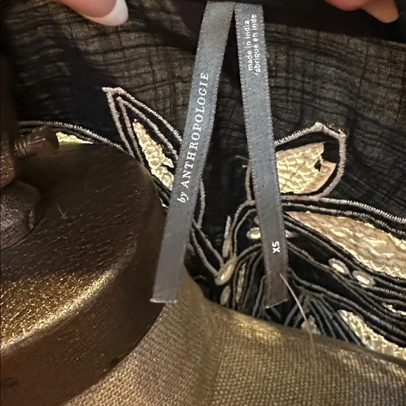 Anthro Embroidered Black Cover Up Dress Cotton Oversized Boho Beach - Picture 12 of 16